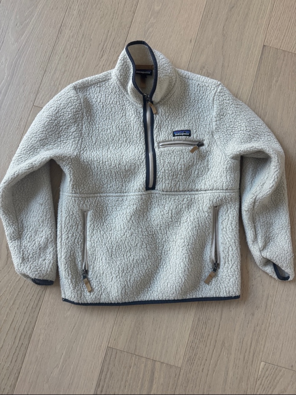Patagonia Kids Cream Sherpa Pullover with Contrasting Trim
